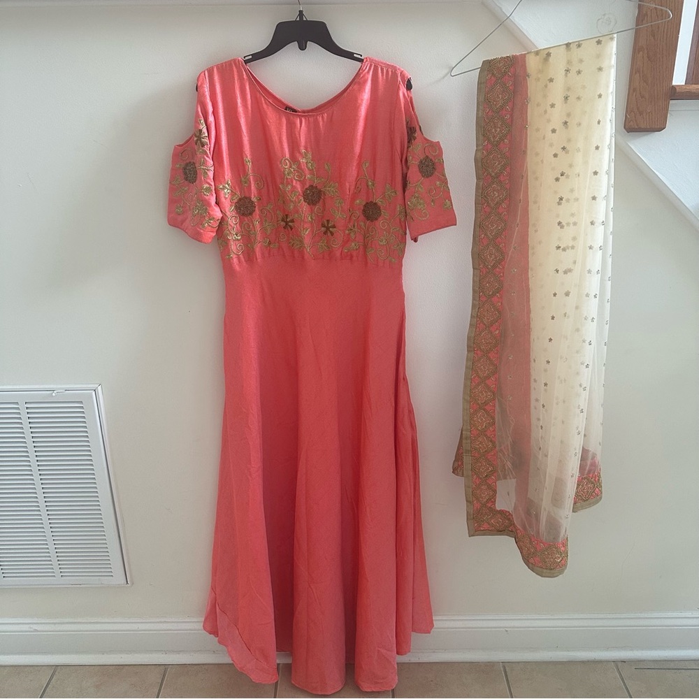 Beautiful Indian Gown in Salmon/ Coral Pink